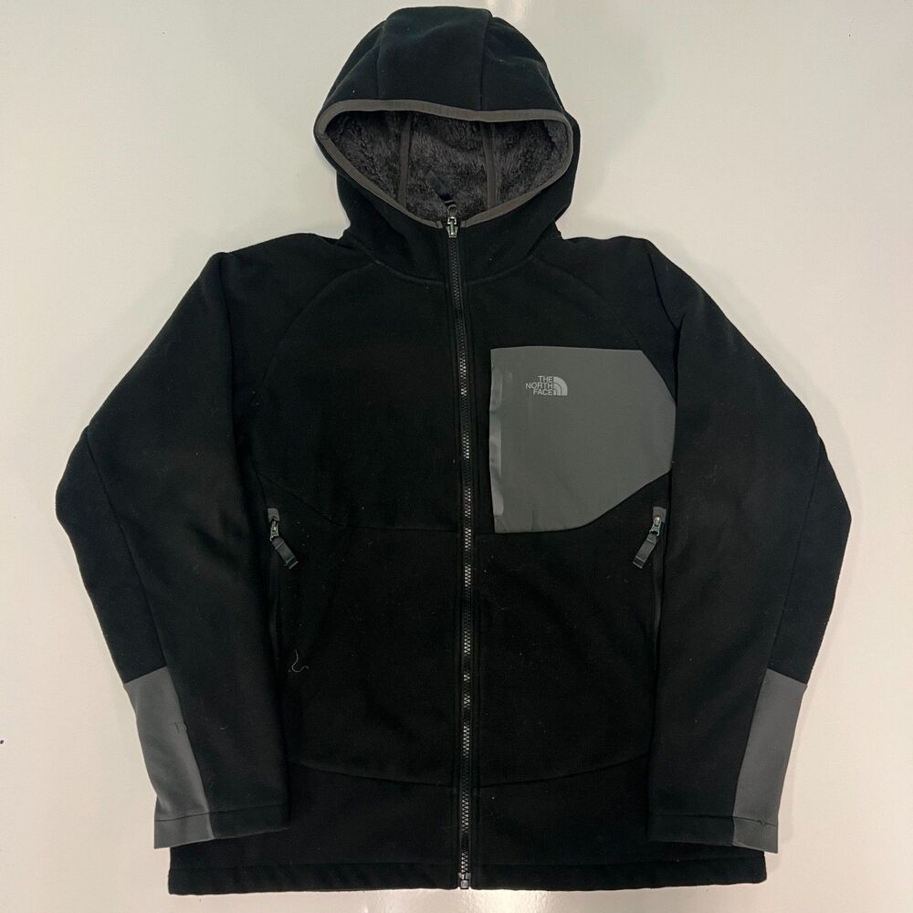 The North Face Jacket Boys XL 18-20 Black Gray Fleece Hooded Full Zip Lined